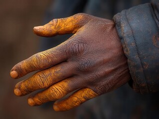 Fototapeta premium closeup of a black persons hand exhibiting visible symptoms of monkeypox presented with clinical precision in a neutraltoned background