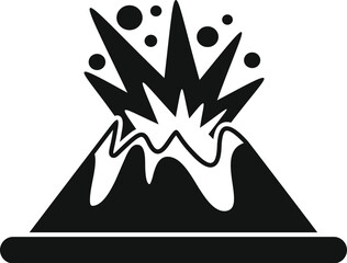 Black and white silhouette of an erupting volcano with lava flowing down its sides