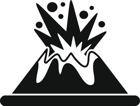 Black and white silhouette of an erupting volcano with lava flowing down its sides