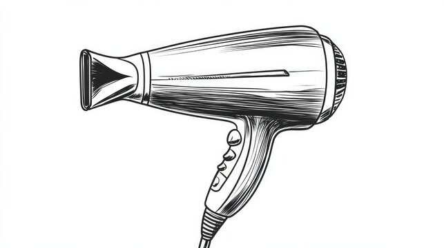 recommend clip art: Hair dryer isolated on a white background Black outline of a hairdryer handdrawn doodle sketch Simple vector element representing hairdressing salon or barbershop tools hair care