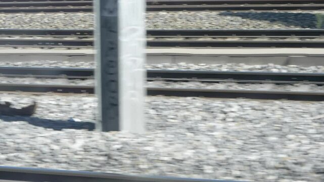 Multiple railroad tracks with gravel ballast