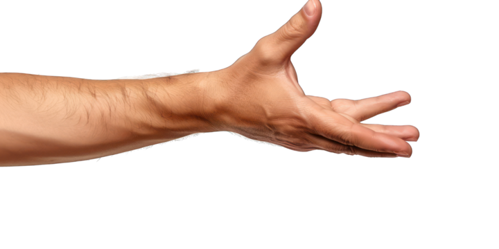 Outstretched hand palm up isolated on transparent background. Gesture concept for design and print.