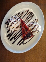 delicious cake with chocolate and strawberries