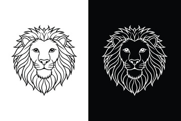 Lion black head vector silhouette icons icon set on white background.