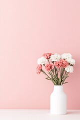 Naklejka premium pink background with white and pink flowers in a vase