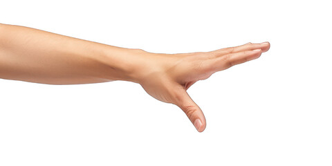 Outstretched hand with fingers extended isolated on transparent background. Hand gesture concept for design and print.