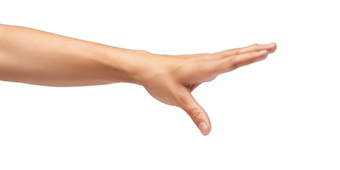 Outstretched hand with fingers extended isolated on transparent background. Hand gesture concept for design and print.