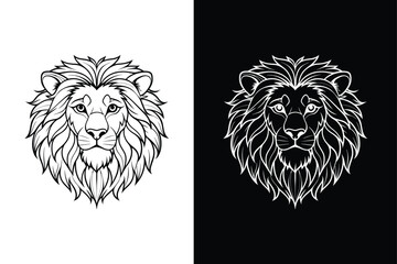 Lion black head vector silhouette icons icon set on white background.