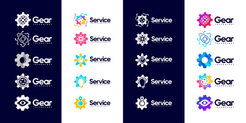 gear logo collection with the concept of electrical technology, circuit, digital services, vector design illustration.