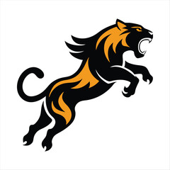 Obraz premium Fierce Tiger Vector Illustration - Black and White Roaring Tiger Design for Logos, Tattoos, and Art