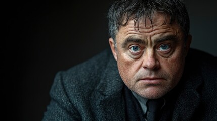 Obraz premium Close-up portrait of a serious middle-aged man with blue eyes