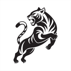 Fierce Tiger Vector Illustration - Black and White Roaring Tiger Design for Logos, Tattoos, and Art