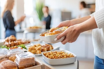 A close-up of coworkers having a business lunch in a restaurant