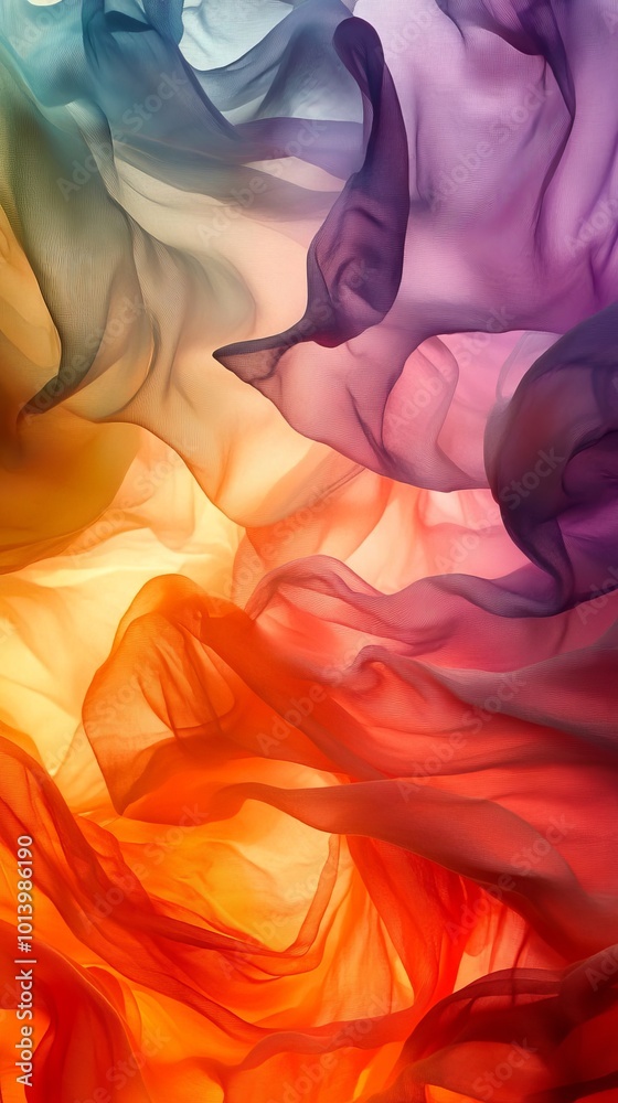 Poster colorful abstract flow of translucent fabric with gradient hues, artistic concept