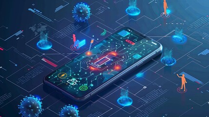 A smartphone displays an emergency alert for virus protection as users engage with security applications in a tech-focused setting. Generative AI