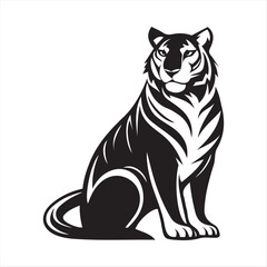 Obraz premium Fierce Tiger Vector Illustration - Black and White Roaring Tiger Design for Logos, Tattoos, and Art