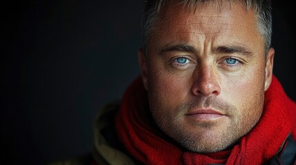 Fototapeta premium Portrait of a Determined Man with Blue Eyes