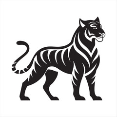 Obraz premium Fierce Tiger Vector Illustration - Black and White Roaring Tiger Design for Logos, Tattoos, and Art