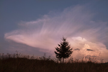 Dramatic red sunset in the mountains
