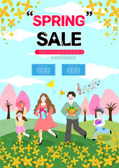 동화일러스트로 제작된 따뜻한 분위기의 가족들이 있는 봄관련 일러스트