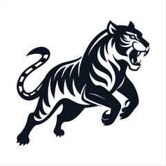 Obraz premium Fierce Tiger Vector Illustration - Black and White Roaring Tiger Design for Logos, Tattoos, and Art