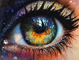 Enchanting Fantastical Eye Poster: Bring Vibrant Color to Your Space with Sparkling Rainbow Iris and Intricate Reflections, Perfect for Sports or Creative Interiors!