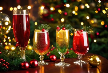 vibrant festive glassware overflowing colorful holiday beverages showcasing cheerful seasonal aesthetics, drink, cocktail, punch, wine, cider, drinkware