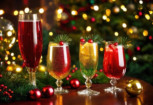 vibrant festive glassware overflowing colorful holiday beverages showcasing cheerful seasonal aesthetics, drink, cocktail, punch, wine, cider, drinkware