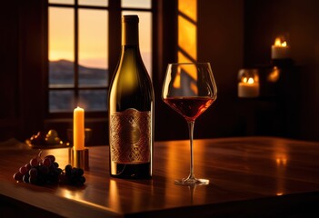 elegant minimalistic wine bottle surrounded intricate shadow play creating striking visual composition, art, artisan, brew, craftsmanship, container, decor