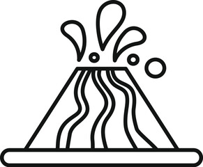 Volcano erupting hot lava from magma chamber line art icon