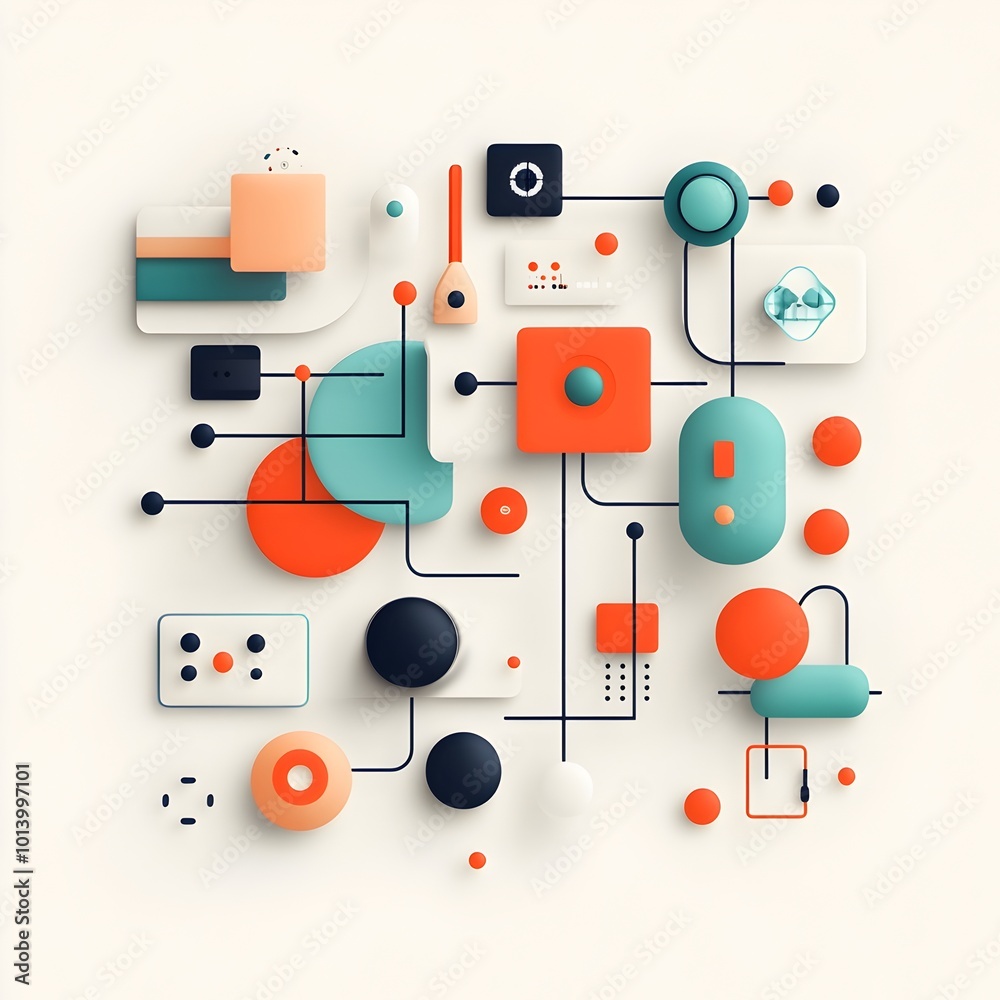 Poster minimalist digital interface design showcasing crisp geometric shapes soft color gradients and data 
