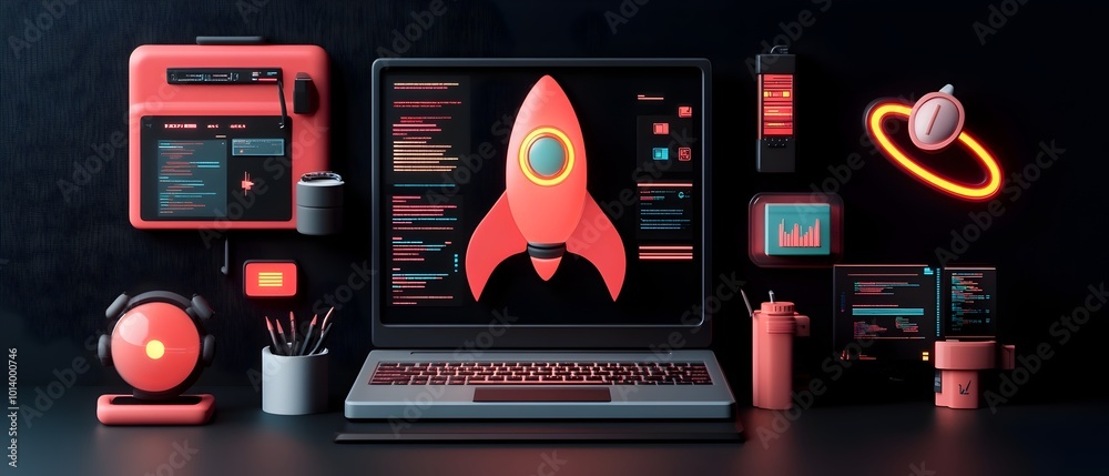 Poster hyper detailed 3d render showcasing the key components of an innovative startup s dynamic tech forwa