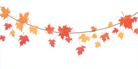 Fototapeta premium Autumn maple leaves garland border, simple flat vector illustration with white background