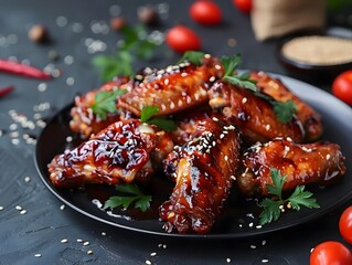 Delicious crispy BBQ chicken wings with sesame