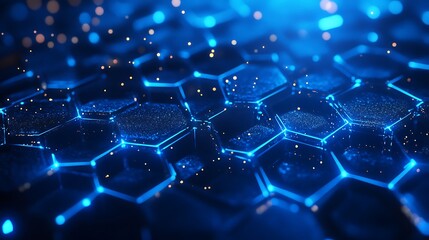 Obraz premium Blue hexagonal pattern glowing in a futuristic digital technology-themed background