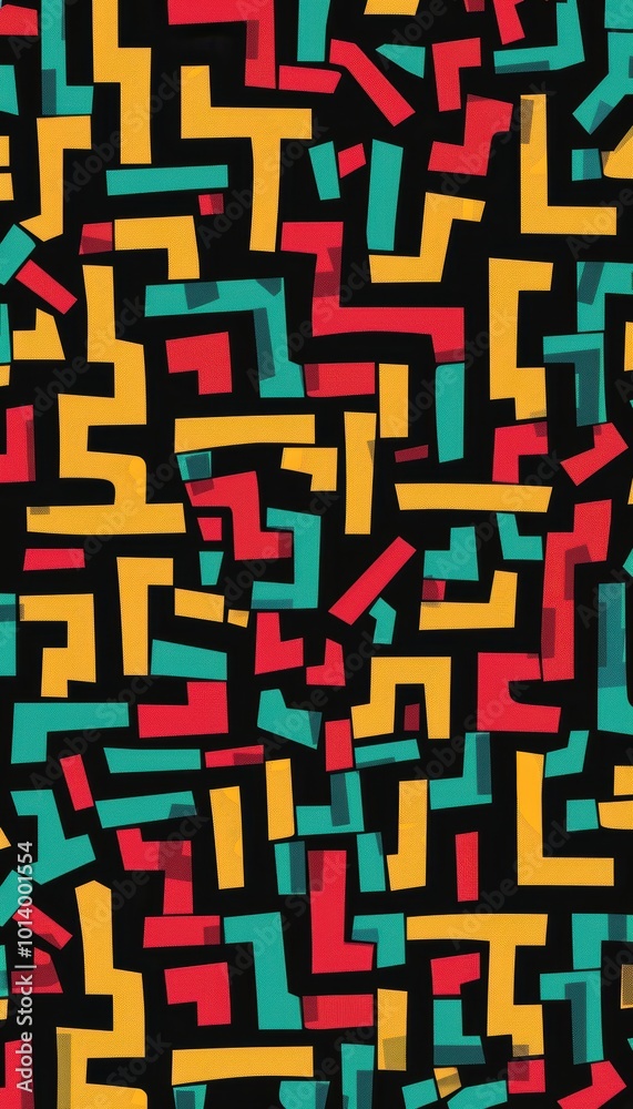 Canvas Prints abstract pixelated maze pattern in bold colors for creative marketing and digital designs
