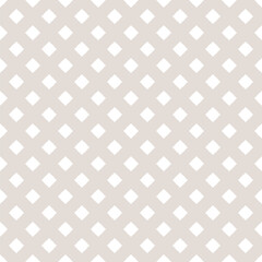 Simple vector abstract seamless pattern with diamond shapes, small rhombuses, grid, mesh, net. Minimal beige and white background texture. Stylish minimalist texture. Repeated design for decor, print