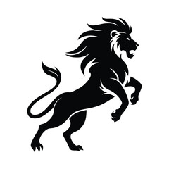 Minimalistic black and white Lion Silhouette Pose - Bold Vector Design with Clean, Smooth Lines