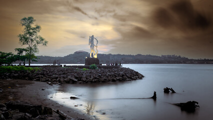 View of the newly built Yog Kshetra Promenade for Pedestrian at Panaji Goa, India at dusk