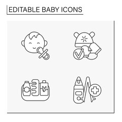 Baby line icons set. Baby products.Things for dream,comfort and care .Childhood concepts. Isolated vector illustrations. Editable stroke