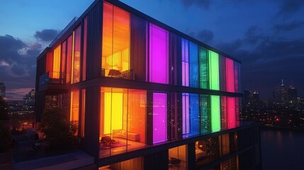 Modern Architectural Design with Vibrant Urban Colors at Dusk