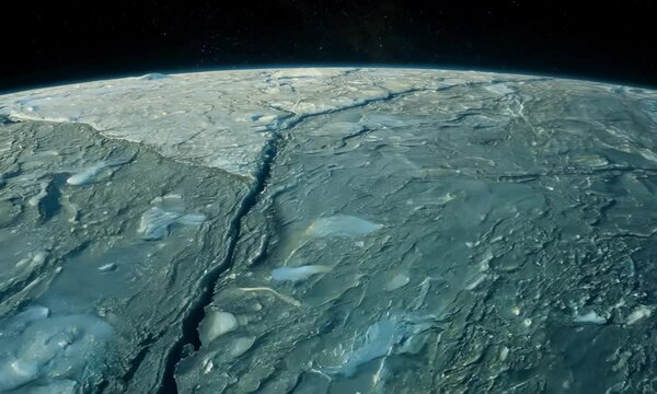 Intricate surface of Jupiter&rsquo;s moon Europa with cracks and ridges. Video