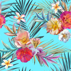 Tropical pattern. Paradise plants and flowers. Hawaiian pattern. Exotic, tropics