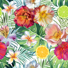 Tropical pattern. Paradise plants and flowers. Hawaiian pattern. Exotic, tropics