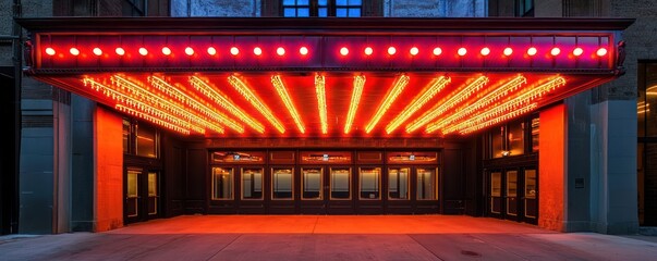 A vintage movie theater restored with LED marquee lights that replicate the original 1920s neon aesthetic, blending history with energy efficiency