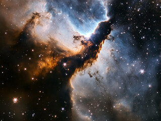 Fototapeta premium Cosmic Wonder: Distant Galaxy Viewed Through Swirling Gas Clouds