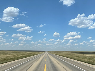 Endless Journey: A Long Straight Highway Stretching into the Horizon