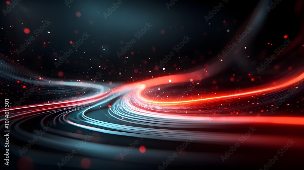 Poster conceptual abstract image of the intricate luminescent network of interconnected lines and curves de