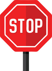 Obraz premium Red stop sign with the word stop in bold white letters, simple road warning illustration
