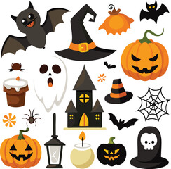Sets of Halloween scary elements spooky items 